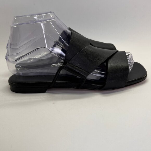 Vince Dylan Leather Flat Sandals Size 6.5M Black Asymmetrical Slide Shoes - Picture 8 of 16